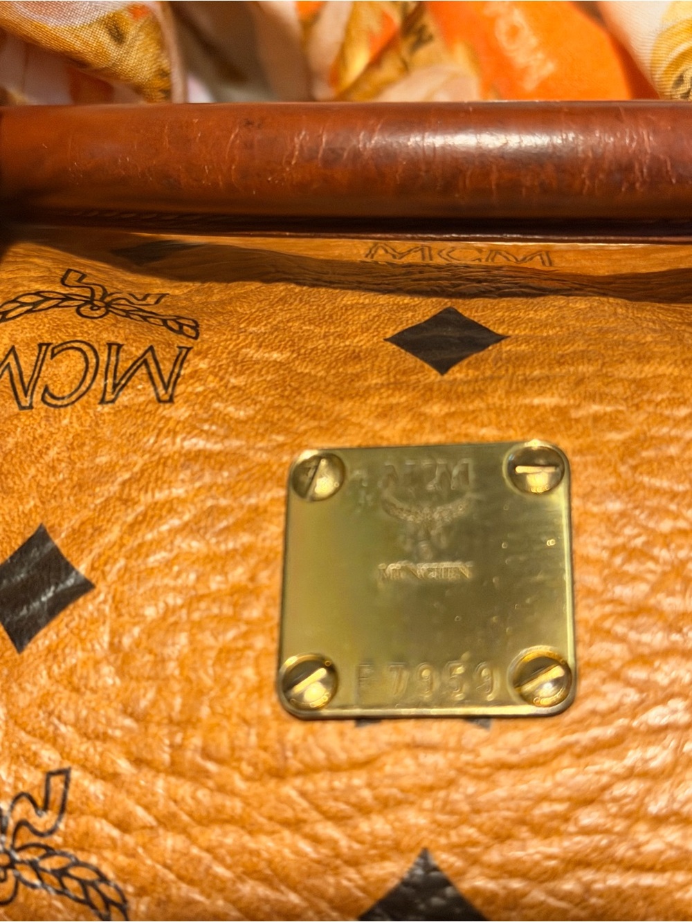 MCM Cognac Logo Visetos Satchel with Brass Hardware - Picture 6 of 13